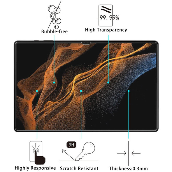 For Samsung Galaxy Tab S9 Ultra 2pcs 9H 0.3mm Explosion-proof Tempered Glass Film