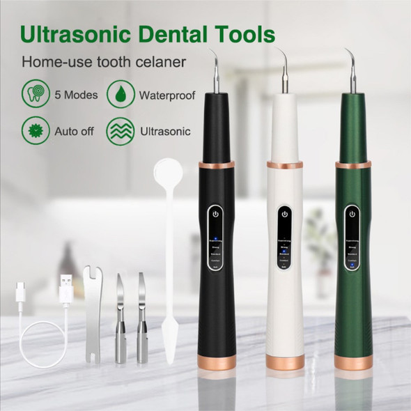 H02077 Plaque Remover Ultrasonic Scaler Tooth Cleaner 5 Modes Rechargeable Teeth Stain Remover Tool - Black