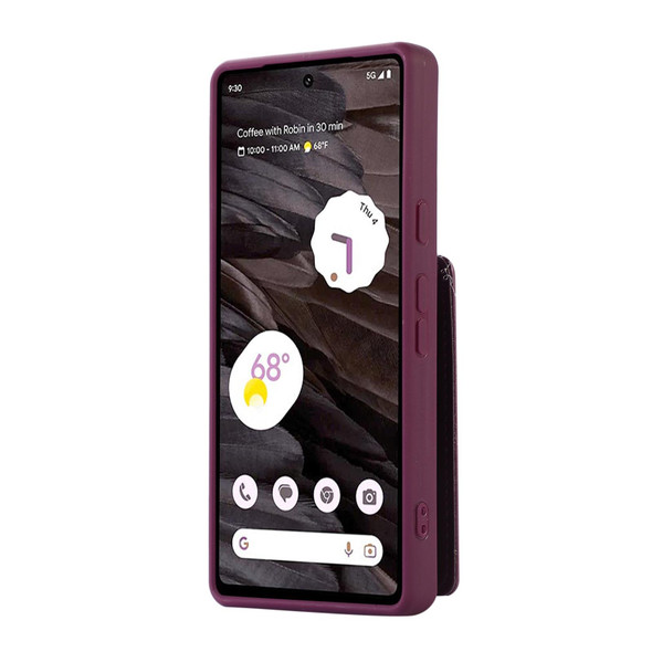 For Google Pixel 6a Vertical Card Bag Ring Holder Phone Case with Dual Lanyard(Dark Purple)