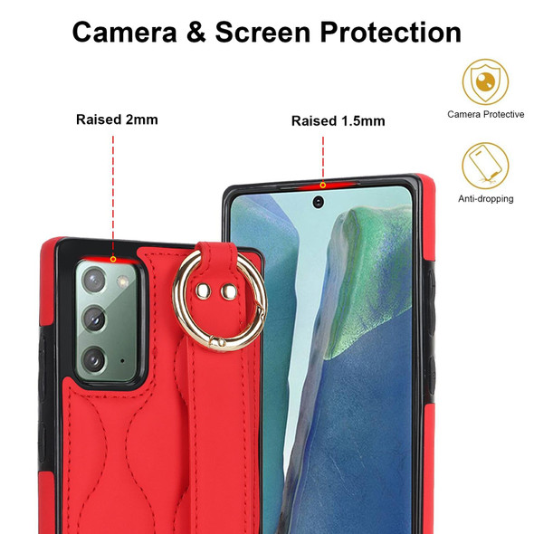 For Samsung Galaxy Note20 Non-slip Full Coverage Ring PU Phone Case with Wristband(Red)