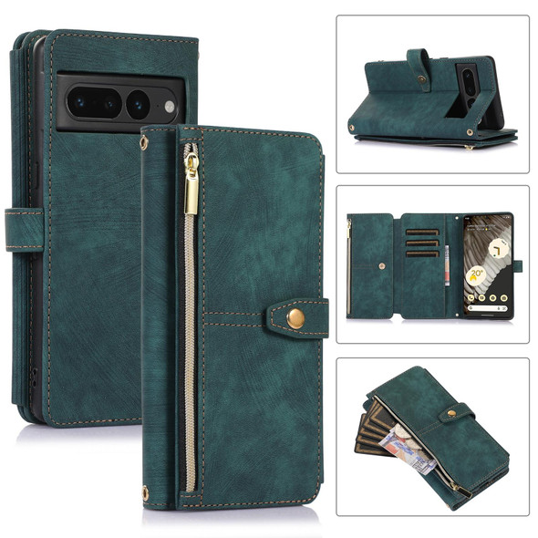 For Google Pixel 7 Pro Dream 9-Card Wallet Zipper Bag Leatherette Phone Case(Green)