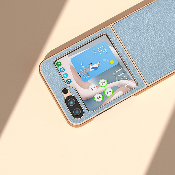 For Samsung Galaxy Z Flip5 Genuine Leatherette Mino Series Nano Plating Phone Case(Blue)