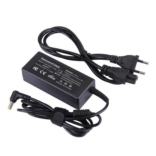 EU Plug AC Adapter 19V 3.42A 65W for Acer Notebook, Output Tips: 5.5x1.7mm(Black)