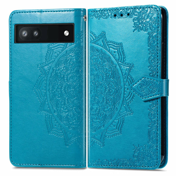 Google Pixel 6a Mandala Flower Embossed Flip Leather Phone Case(Blue)