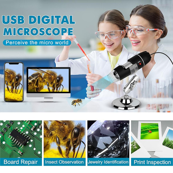 1600X Magnifier HD Image Sensor 3 in 1 USB Digital Microscope with 8 LED & Professional Stand (Black)