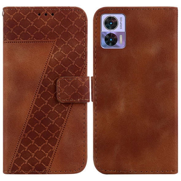 For Motorola Edge 30 Neo 7-shaped Embossed Leatherette Phone Case(Brown)