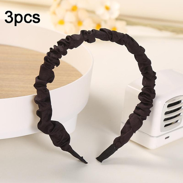 3pcs Retro Floral Crumpled Girl Headband Plain Color Head Hoops(Black)