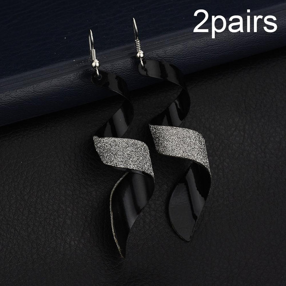 2pairs Frosted Long Twisted Hoop 3D Earrings(Black)