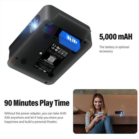 AUN A30C Pro 480P 3000 Lumens Sync Screen with Battery Version Portable Home Theater LED HD Digital Projector (US Plug)