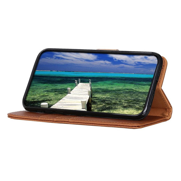 For Samsung Galaxy M34 5G KHAZNEH Cowhide Texture Horizontal Flip Leatherette Phone Case(Brown)