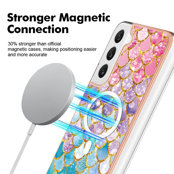 For Samsung Galaxy S23 5G Marble Pattern Dual-side IMD Magsafe TPU Phone Case(Colorful Scales)
