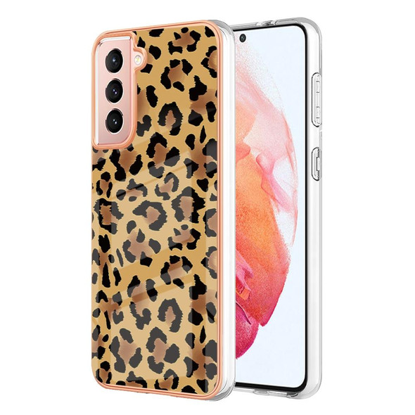 For Samsung Galaxy S21 5G Electroplating Marble Dual-side IMD Phone Case(Leopard Print)