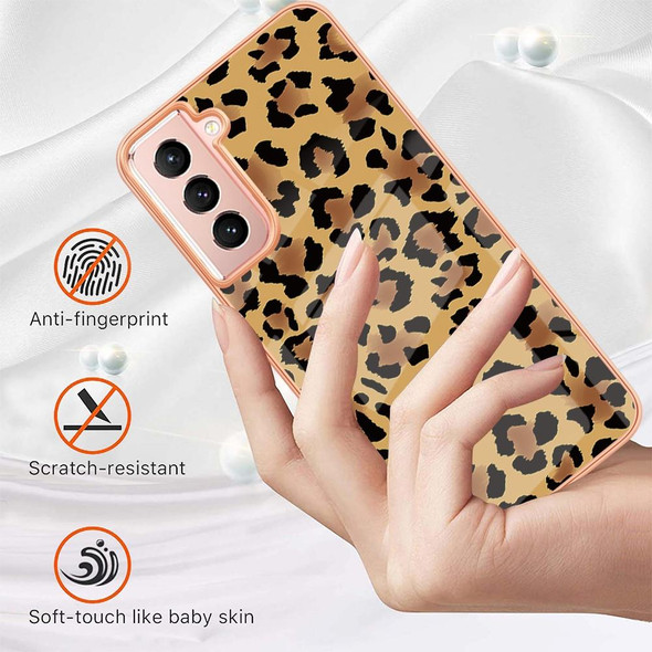 For Samsung Galaxy S21 5G Electroplating Marble Dual-side IMD Phone Case(Leopard Print)