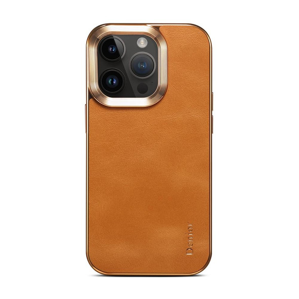 For iPhone 13 Denior Cowhide Leatherette Plating Phone Case(Khaki)