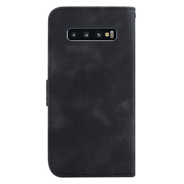 For Samsung Galaxy S10+ 7-shaped Embossed Leatherette Phone Case(Black)