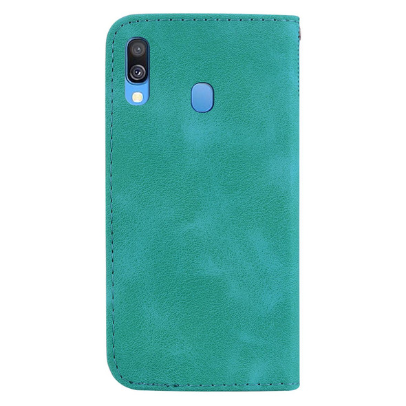 For Samsung Galaxy A40 7-shaped Embossed Leatherette Phone Case(Green)