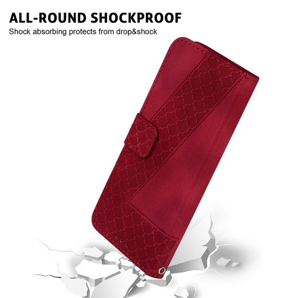 For Samsung Galaxy S21 FE 5G 7-shaped Embossed Leatherette Phone Case(Red)