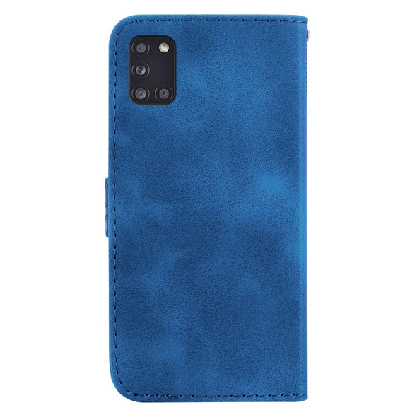 For Samsung Galaxy A31 7-shaped Embossed Leatherette Phone Case(Blue)