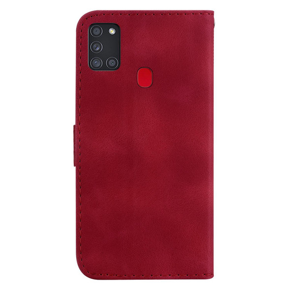 For Samsung Galaxy A21s 7-shaped Embossed Leatherette Phone Case(Red)