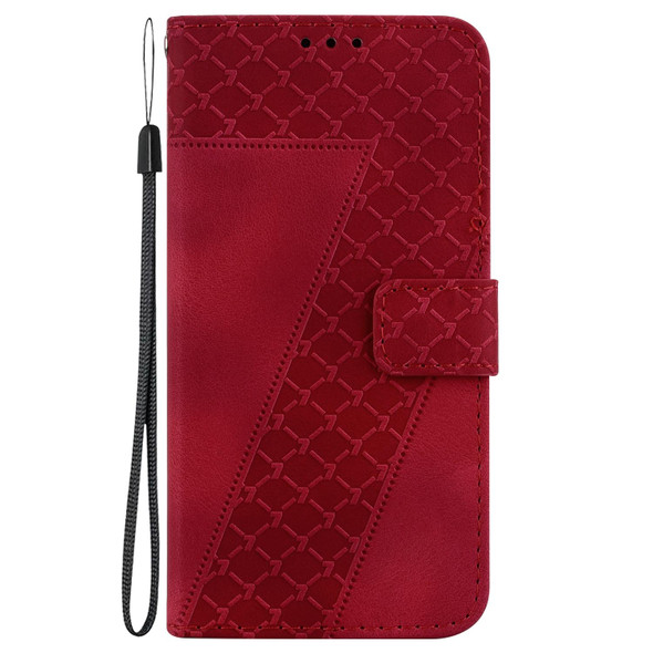 For Samsung Galaxy A21s 7-shaped Embossed Leatherette Phone Case(Red)