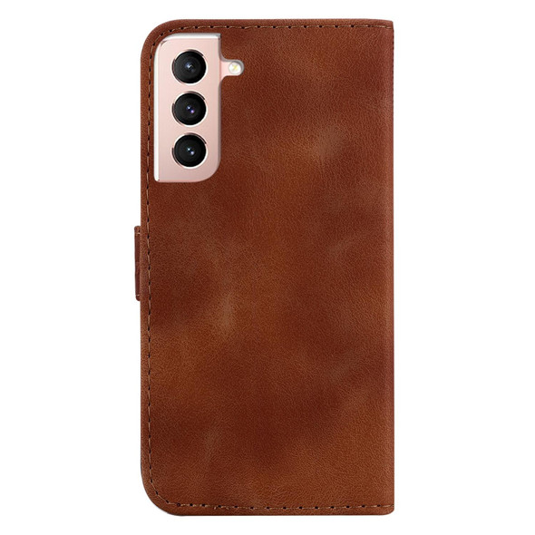 For Samsung Galaxy S21 FE 5G 7-shaped Embossed Leatherette Phone Case(Brown)