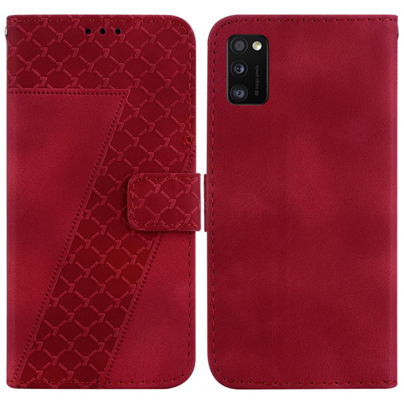 For Samsung Galaxy A41 7-shaped Embossed Leatherette Phone Case(Red)