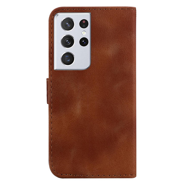 For Samsung Galaxy S21 Ultra 5G 7-shaped Embossed Leatherette Phone Case(Brown)