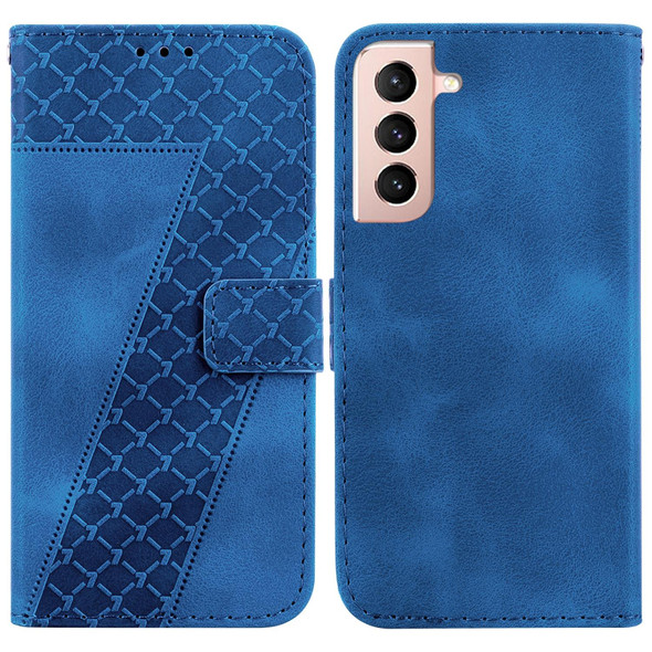 For Samsung Galaxy S21 5G 7-shaped Embossed Leatherette Phone Case(Blue)