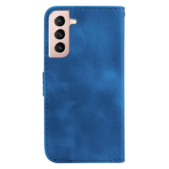 For Samsung Galaxy S21 5G 7-shaped Embossed Leatherette Phone Case(Blue)