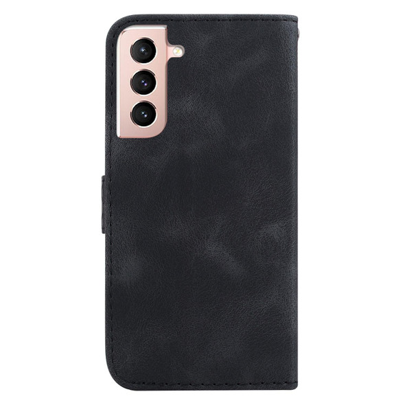 For Samsung Galaxy S21 FE 5G 7-shaped Embossed Leatherette Phone Case(Black)