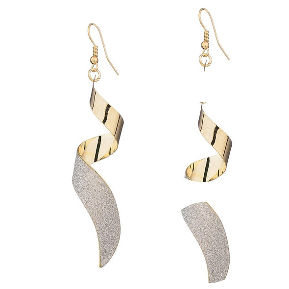 2pairs Frosted Long Twisted Hoop 3D Earrings(Gold)