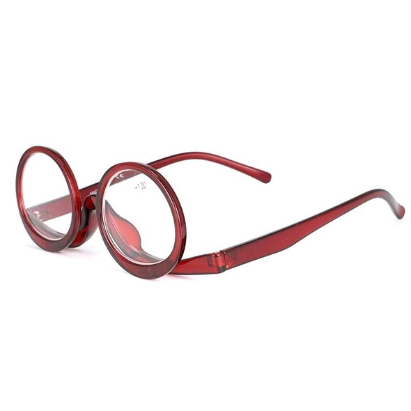 Makeup Magnifying Glass Presbyopic Glasses Flip Swivel Reading Glasses, Degree: +100(Wine Red)