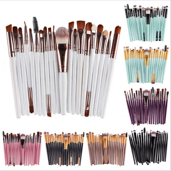 20pcs/set Wooden Handle Makeup Brush Set Beauty Tool Brushes(Brown+White)