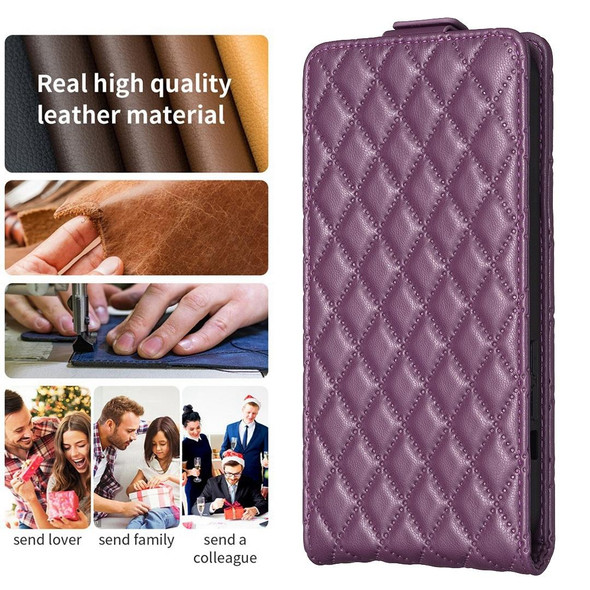 For iPhone X / XS Diamond Lattice Vertical Flip Leatherette Phone Case(Dark Purple)