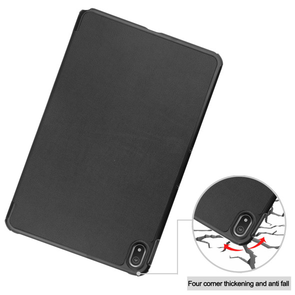For Nokia T20 Three-folding Holder Custer Texture Leatherette Tablet Case(Black)