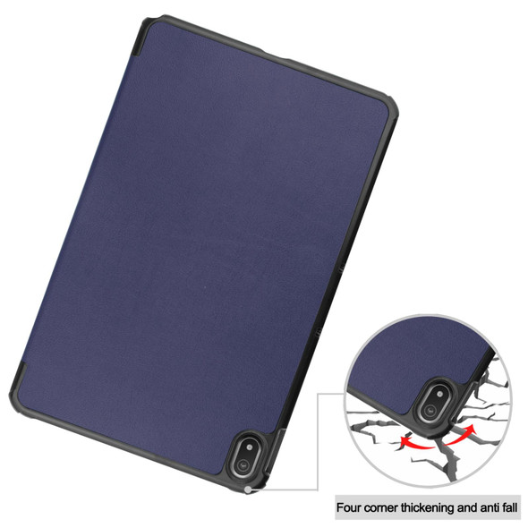 For Nokia T20 Three-folding Holder Custer Texture Leatherette Tablet Case(Dark Blue)