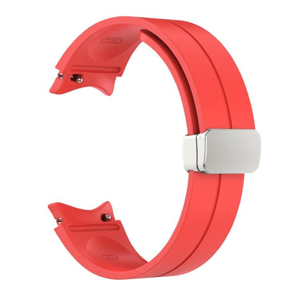 For Samsung Galaxy Watch 6 / 6 Classic Magnetic Folding Silver Buckle Silicone Watch Band, Size:Large Size(Red)