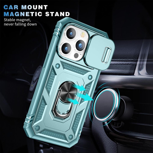 For iPhone 15 Pro Max Sliding Camshield Holder Phone Case(Green)