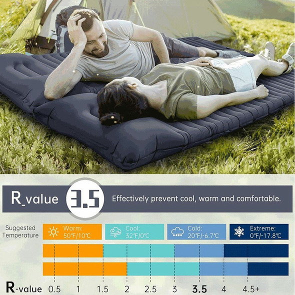 YH-19091 Foot Pump Inflatable Air Mattress Outdoor Sleeping Pad for Camping Hiking, Single Person with Pillow - Navy Blue