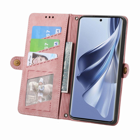For OPPO Reno10 / 10 Pro Global Geometric Zipper Wallet Side Buckle Leatherette Phone Case(Pink)