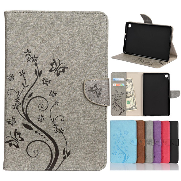 For Samsung Galaxy Tab A 8.4 (2020) T307 Butterfly Flower Embossing Pattern Horizontal Flip Leatherette Case with Holder & Card Slots & Wallet(Grey)