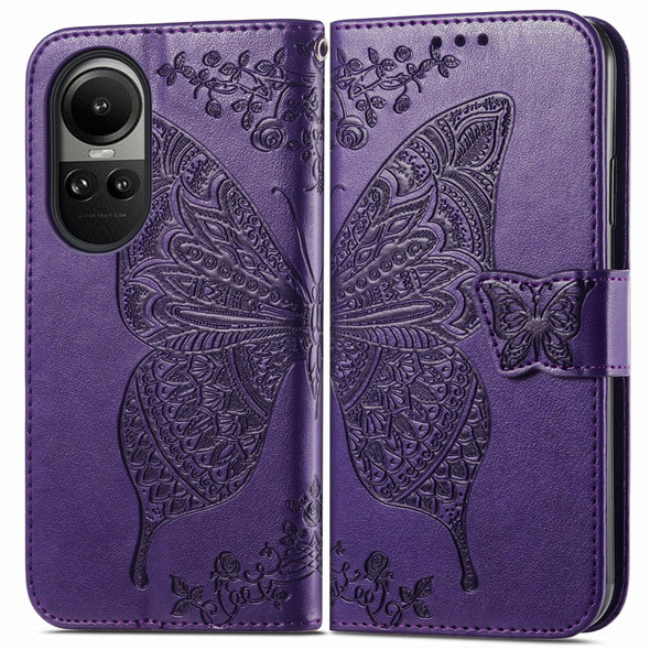 For OPPO Reno10 / 10 Pro Global Butterfly Love Flower Embossed Leatherette Phone Case(Purple)