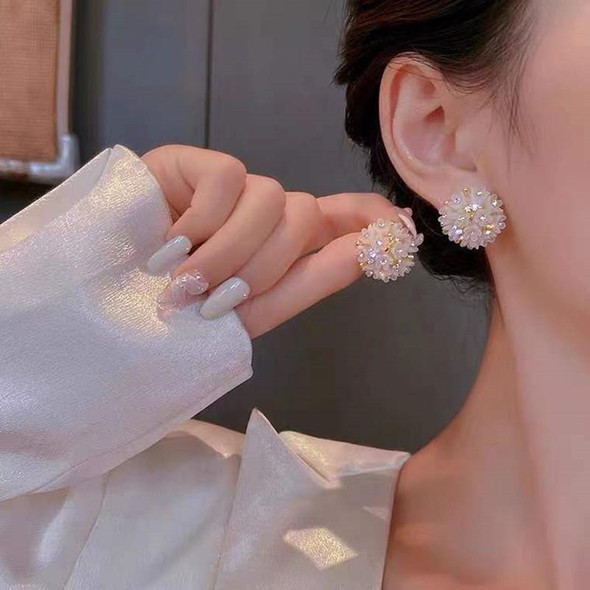 2pairs Domed Flower Stud Earrings Elegant Crystal Earrings(Pink+White)