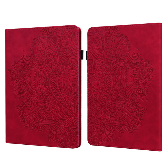 For Amazon Kindle Parperwhite 6 2022 Peacock Embossed Pattern Leatherette Tablet Case(Red)