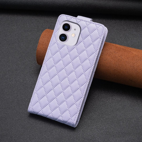 For iPhone 11 Diamond Lattice Vertical Flip Leatherette Phone Case(Purple)