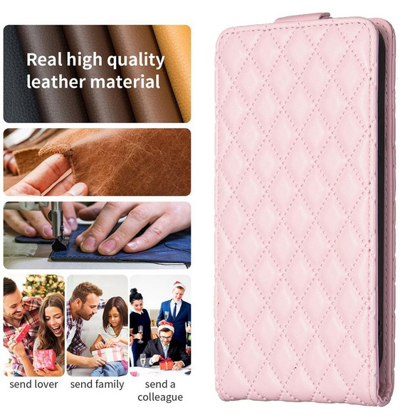 For Samsung Galaxy S22 5G Diamond Lattice Vertical Flip Leatherette Phone Case(Pink)