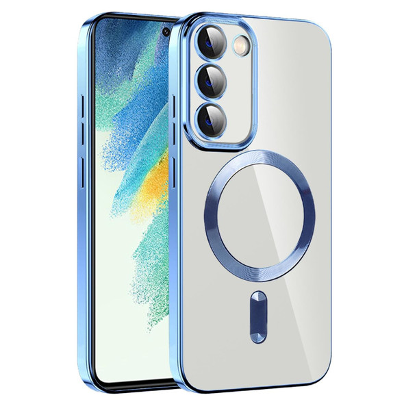 For Samsung Galaxy S21 FE 5G CD Texture Plating TPU MagSafe Phone Case with Lens Film(Sierra Blue)