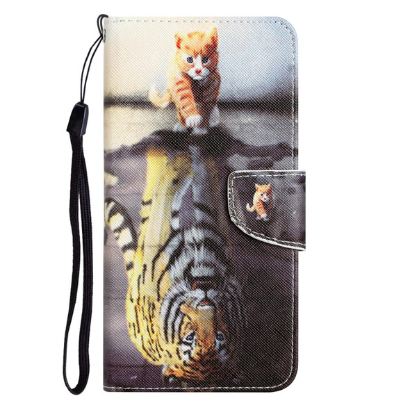 For iPhone 15 Pro Colored Drawing Leatherette Phone Case(Tiger)