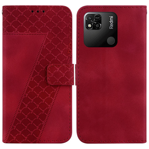 For Xiaomi Redmi 10A 7-shaped Embossed Leather Phone Case(Red)