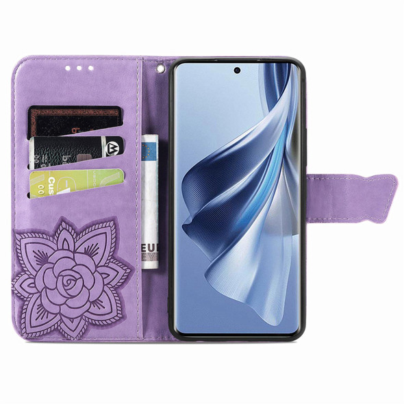 For OPPO Reno10 / 10 Pro Global Butterfly Love Flower Embossed Leatherette Phone Case(Lilac)